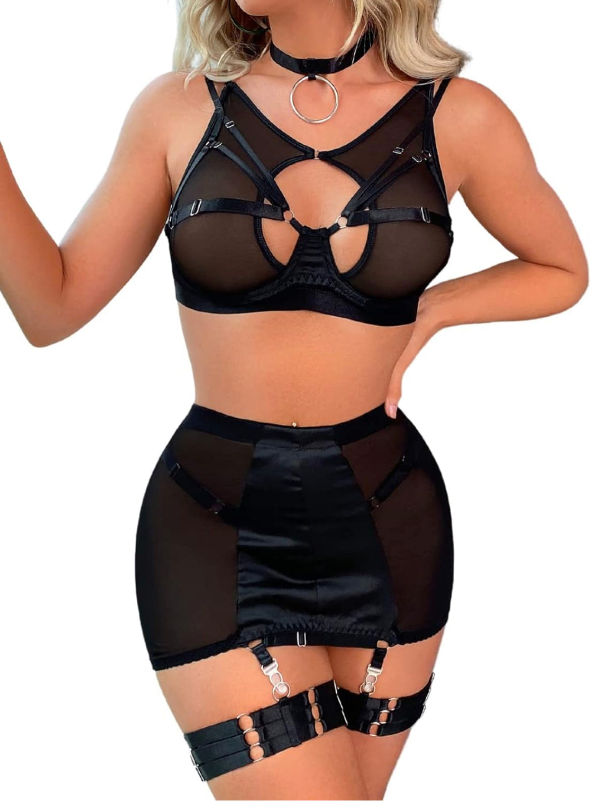 Sheer Strappy Skirt Set